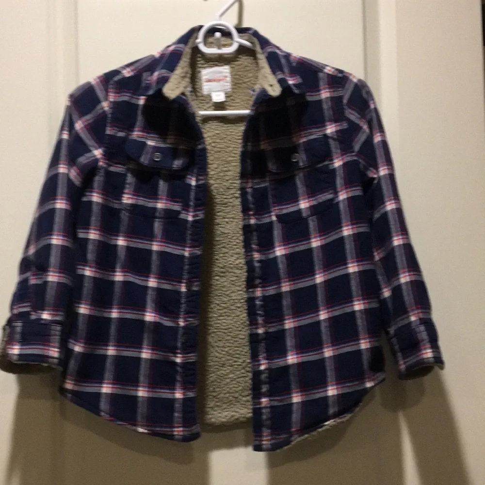 Cat & Jack plaid button down shacket jacket fleece lined comfy/cozy kids S (6/7)